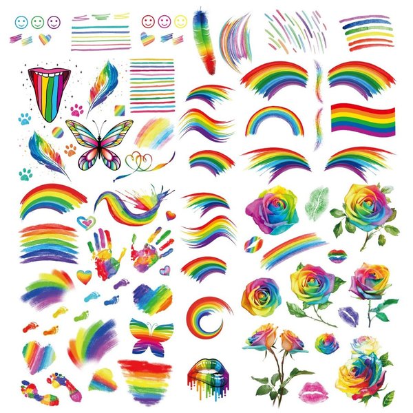 80 Pieces Pride Tattoos, Rainbow Temporary Tattoos for Kids, Gay Pride Flag Heart Rainbow Butterfly Flower Mouth Feather Tattoo Stickers for Pride Equality Parades Accessories Decorations