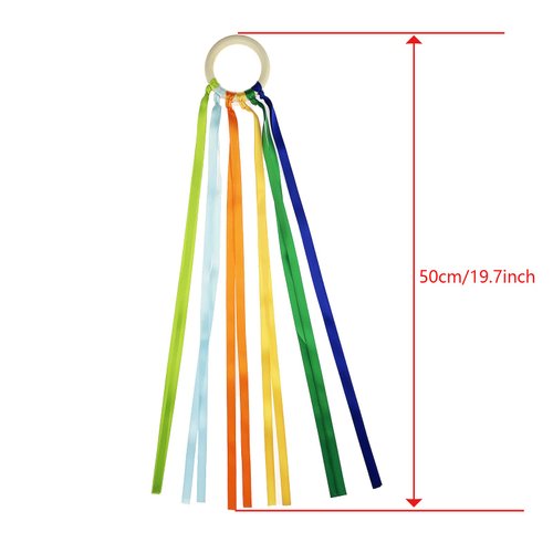 Miokun 24 Pack Hand Kite with Ribbon Streamer and Wood Ring Sensory Learning Educational Toy for Playroom Dance Birthday Gifts (24)