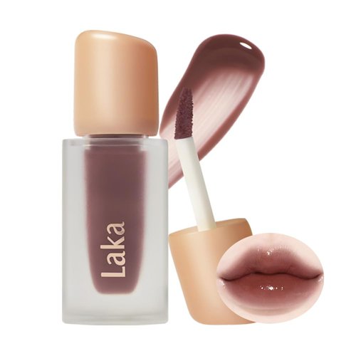 Laka Fruity Glam Tint #121 Ash Nut, 4.5g/0.15 oz., Glowing Lip Stain with Wide Color Spectrum, Hydrating & Lightweight Texture, Long-Lasting Bold Stain, Non-Sticky, Vegan, K-Beauty