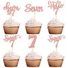 30Pcs 7th Birthday Cupcake Toppers Glitter Seven Happy 7 Cupcake Picks Cheers to 7 Years Old Cake Decorations for 7th Birthday Party Supplies Rose Gold