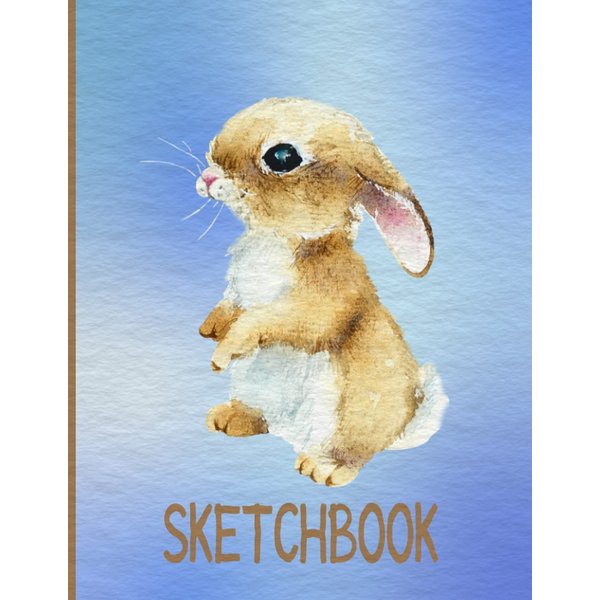 Sketchbook: Fluffy Rabbit Drawing Watercolor style cover art for drawing, sketching, creative doodling and taking notes for school, kindergarten or todlers homeschooling