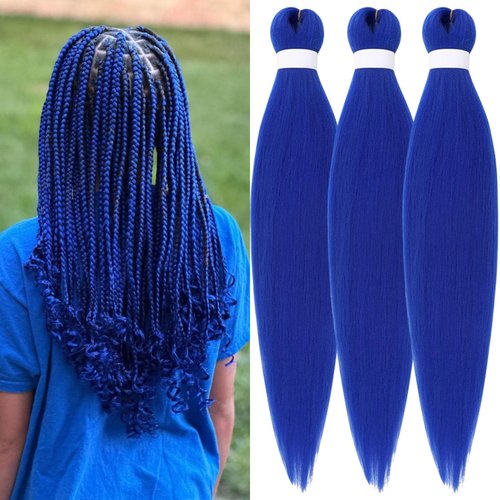 Gozill Blue Braiding Hair Pre stretched Kanekalon Braiding Hair Prestretched Ez Braid Braiding Colored Hair Extensions