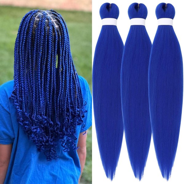 Gozill Blue Braiding Hair Pre stretched Kanekalon Braiding Hair Prestretched Ez Braid Braiding Colored Hair Extensions