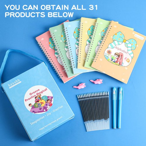 hzsshb Grooved Writing Books for Kids,Magic Practice Copybook, Reusable Handwriting Practice Book Calligraphy Gift Box,Preschool Tracing and Learning Activities,Holiday Gift for Age 3-8