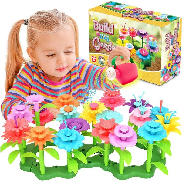 FUNZBO Flower Garden Building Toys for Girls - Toddler Toys for 3, 4, 5, 6, 7 Year Old Girls Gifts, Stacking Toys for Toddlers, Toddler Out Door Toys, Flower Building Toy Set, Girl Toys Age 4-5, 6-8