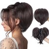 Rosooi Claw Clip Messy Bun Hair Piece Short Ponytail Extension with 3 Bendable Metals Wires Synthetic Wavy Curly Fake Hairpieces for Women DIY Full Easy Bun (Dark Brown)