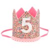 SuPoo 5th Birthday Decorations for Girl Sprinkle 5th Birthday Hat Headband Glitter Birthday Crown for Girls Princess Tiara with Elastic Band 5 Year Old Happy Birthday Party Cap Decorations Supplies