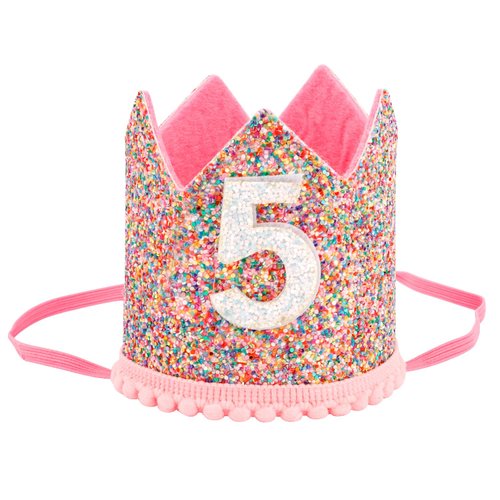 SuPoo 5th Birthday Decorations for Girl Sprinkle 5th Birthday Hat Headband Glitter Birthday Crown for Girls Princess Tiara with Elastic Band 5 Year Old Happy Birthday Party Cap Decorations Supplies