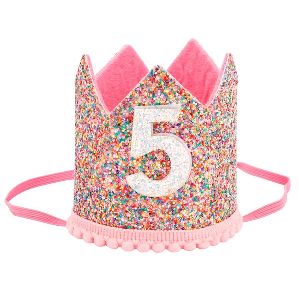 SuPoo 5th Birthday Decorations for Girl Sprinkle 5th Birthday Hat Headband Glitter Birthday Crown for Girls Princess Tiara with Elastic Band 5 Year Old Happy Birthday Party Cap Decorations Supplies