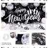 HOWAF New Years Eve Party Supplies 2025 Disco New Years Decorations, Black Silver New Years Backdrop Happy New Year Banner 2025 Balloons New Year Disco Foil Balloons 2025 NYE Decorations Kit