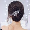 YBSHIN Bride Wedding Hair Comb Silver Rhinestone Hair Pieces Pearl Headpieces Leaf Bridal Hair Accessories for Women and Girls