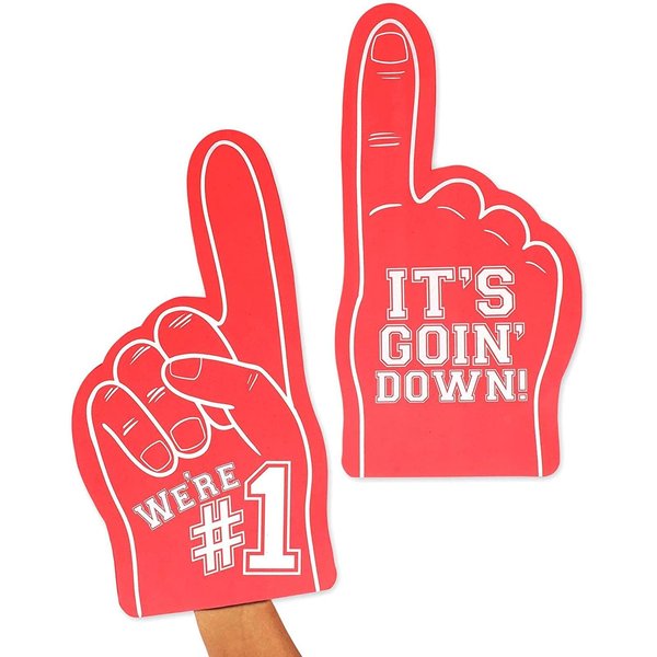 Okuna Outpost 2 Pack Red Foam Fingers #1, It's Goin' Down for Sports Fan Accessories, Cheering, Party Favors, 17.5 Inch Giant Foam Hand