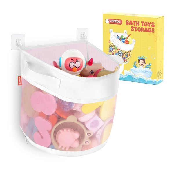 UNEEDE Bath Toy Organizer,4.15 Gallons Bathtub Toy Storage Organizer,Quick Access Bath Toy Holder For Bathtub,Baby Organizer And Storage,Quick Dry Baby Bath Toy Storage For Tub,Mesh Shower Caddy(Pink)
