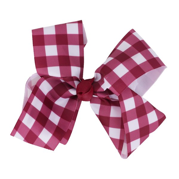 Plaid Hair Bow Hair Clip 6 Inch Checkered Bow Hair Clip (Wine)