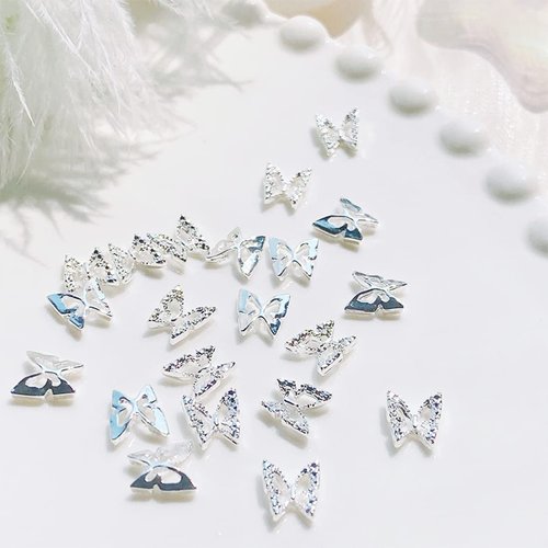 WOKOTO 100pcs Silver Butterfly Nail Charms For Acrylic Nails Butterfly Jewelrys 3d Nail Charms Nail Jewelry For Acrylic Nails Art 3d Butterfly Charms Silver Nail Studs Charms For Nails Designs