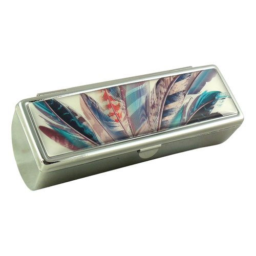 Houder Designer Lipstick Case with Mirror for Purse - Decorative Lipstick Holder with Gift Box - Velvet Lined - Protect Your Lipsticks in Style (Feathers)