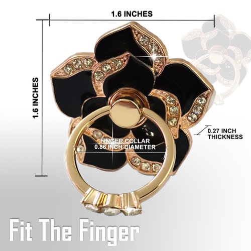 MLUOVI Flower Cell Phone Ring Holder Black Phone Grip Bling Phone Ring Holder Grip 360°Rotation Phone Finger Ring Adjustable Phone Grip Stand Metal Ring Holder for Phone Case Black 2PCS