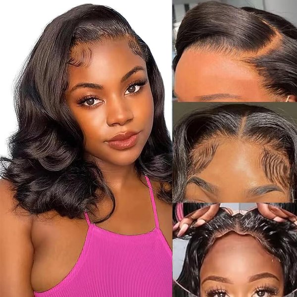 Riteeir Bob Human Hair 14Inch 6×6 Glueless Lace Front Short Cut Wigs Human Hair Pre Plucked Bob 200% Density Body Wave Wigs Human Hair Wear And Go Glueless Wigs Short Bob Wigs for Black Women