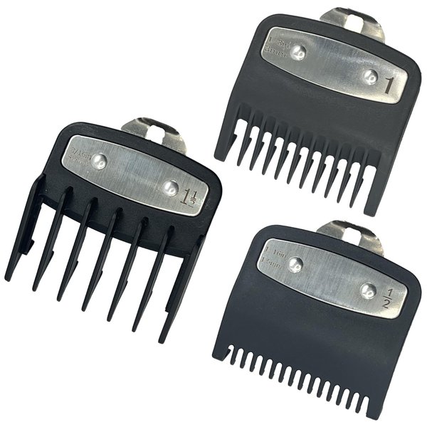 Clipper Guards Premium with Metal Clip Compatible with Wahl Hair Clippers Trimmers - 3 Cutting Lengths 1 1/2” & 1/2” & 1”(1.5 & 3 & 4.5 mm) Fits Most Size Wahl Clippers Guide Combs - 3 Pack (Black)