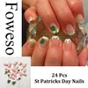 St Patrick's Day Nails Press On Nails Short Square French Tips Fake Nails Irish Lucky Shamrocks Design St Patrick's Day Full Cover False Nails for Women Girls