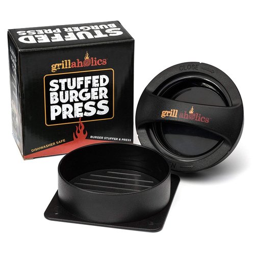 Grillaholics Stuffed Burger Press and Recipe eBook - Extended Warranty - Hamburger Patty Maker for Grilling - BBQ Grill Accessories