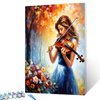 Fashion Girl Playing Violin Oil Painting Women Musician Paint by Number Kits 16 x 20 inch Canvas Decor Flowers DIY Paintwork for Kids Adults Beginner with Brushes and Acrylic Pigment (Without Frame)