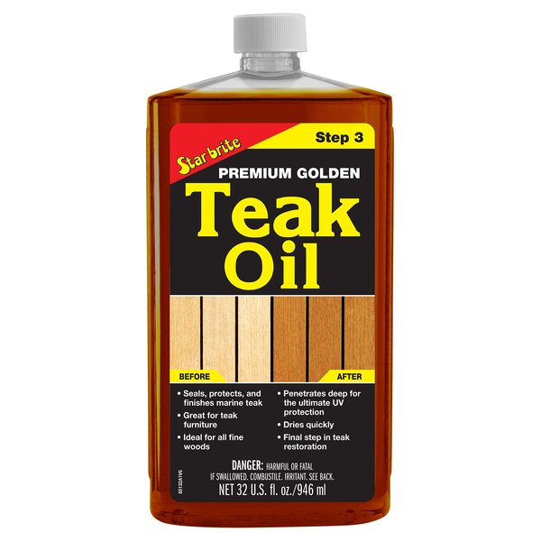 STAR BRITE Premium Golden Teak Oil - Ultimate Sealer, Preserver & Finish for Outdoor Teak & Fine Woods - Ideal for Boats, Furniture, Shower Stools - 32 OZ (085132)