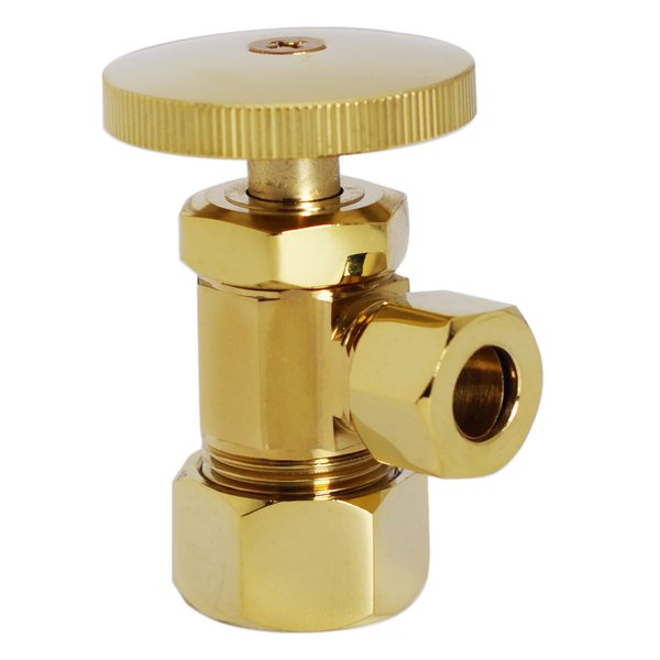Westbrass Round Handle Angle Stop Shut Off Valve, 1/2" Copper Pipe Inlet with 3/8" Compression Outlet, Polished Brass, D105-03