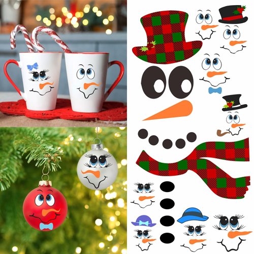Snowman Face Stickers Snowman Decals Christmas Wall Decals Snowman Faces Decals Refrigerator Wall Stickers Window Cling Decal Lovely Snowman Face Art Wall Decor Christmas Decorations