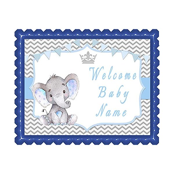 Mocsicka Boy Elephant Baby Shower - Edible Cake Topper - 7.5" x 10" (1/4 sheet) rectangular