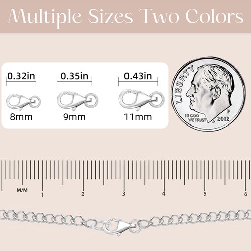 OHINGLT 925 Sterling Silver Lobster Claw Clasp with Closed Jump Rings,Necklace Clasps and Closures Suitable for Jewelry Making Necklaces Bracelet Made in Italy