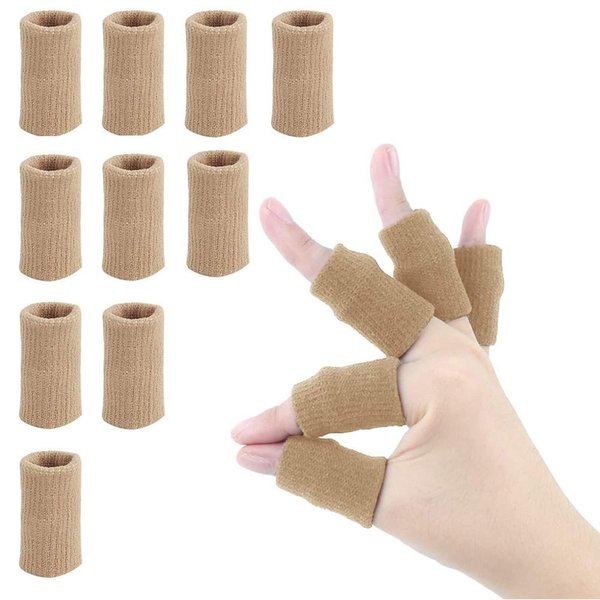 Zittop 10 pcs Finger Sleeves, Thumb Splint Brace Support Protector Breathable Elastic Finger Tape for Pain Relief Arthritis Trigger Finger Sports Aid Basketball Baseball Volleyball（Skin）