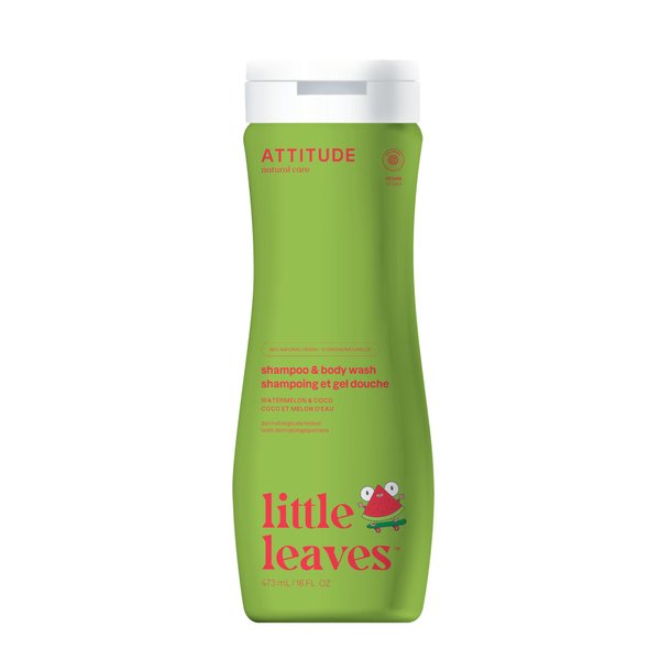 ATTITUDE Shampoo and Body Wash for Kids, EWG Verified, Dermatologically Tested, Plant- and Mineral-Based Ingredients, Vegan and Cruelty-Free, Watermelon and Coco, 16 Fl Oz