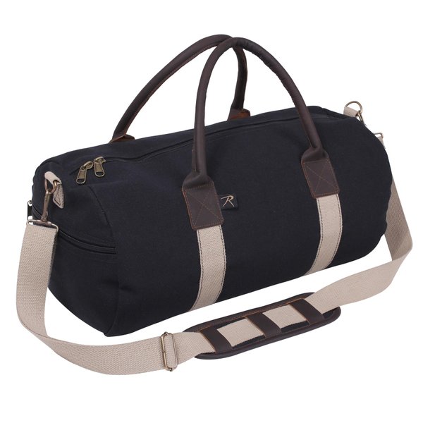 Rothco Canvas & Leather Gym Duffle Bag, Black & Natural
