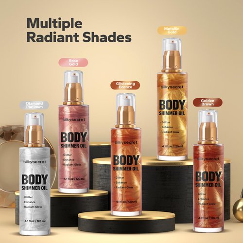 Body Shimmer Oil (4.1 Fl Oz), Body Shimmering, Long-Lasting Moisturizing, Body Oil for Radiant Glow, Glitter Glow Oil, Body & Face Makeup, Golden Brown