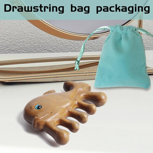 Natural Wood Wide Tooth Hair Comb Head Scalp Massage No Static Green Sandalwood Hair Pick Wooden Comb for Women Men Kids Hair Neck Hands Legs Caring Tool (Cute Shark)