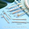 CHANZET Pearl Hair Pins 24pcs, Pearl Bobby Pins Decorative Hair Clips, Metal Pearl Pins for Hair, Bling Sparkly Diamond Hair Clips Flower Hair Barrettes for Women Girls Hair Styling Accessories