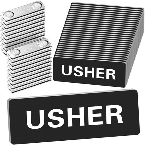 Sabary 30 Pack Magnetic Badge Ushers Pins for Church Round Corners Acrylic Usher Name Tags with Magnet Reusable Badge Bulk for Uniform Clothes Church Gatherings(Black)