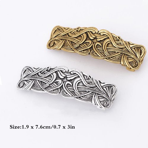 JKJF 2 Pcs Celtic Knot Barrette Vintage Hair Barrettes Metal French Hair Clips Engraved Headwear for Women Girls - Gold Silver Style 1