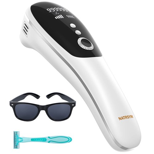 IPL Laser Hair Removal Device for Women,NATRSYM Painless Permanent Facial Upper Lip Bikini Line Armpits Back Legs Arms Face Body Lazer System 999,999 Flashes, Corded (White)
