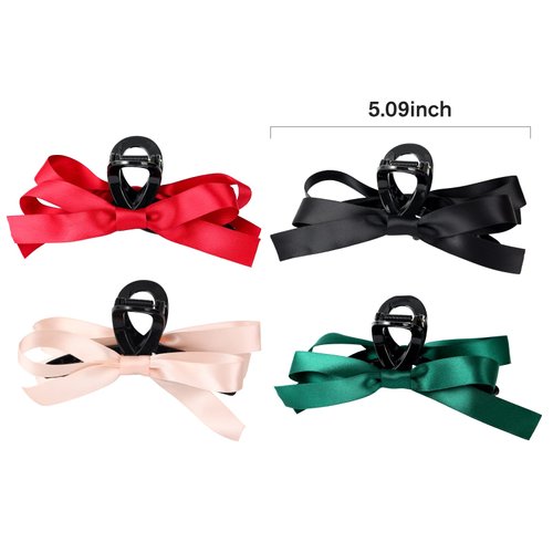 MHDGG Big Bow Hair Claw Clips for Women,4pcs Bow Hair Barrette Nonslip Claw Clip for Thin Thick Curly Hair,Bow Hair Dress Up Accessories for Birthday Party Show Christmas Thanksgiving(Black Pink Green Red)