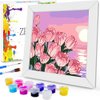 ZRIZQ Paint by Numbers for Adults Beginner Kids Ages 6-8-12 with Wooden Frame,Easy Paint by Numbers for Gift Home Decoration 8x8 Inch(Flowers 8)