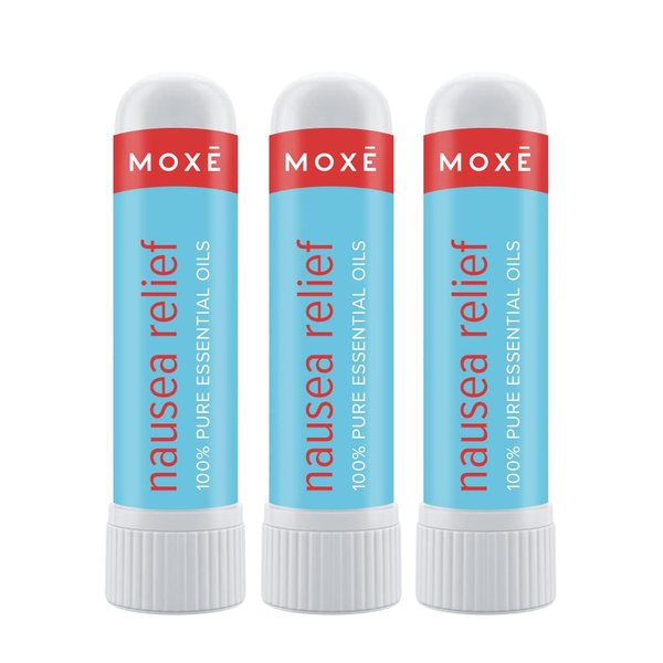 MOXE Nausea Nasal Inhaler Sticks, All Natural Essential Oil Blend, Ginger, Cardamom, Peppermint, Sweet Orange, Upset Stomach, Headaches, Easy-to-Use Portable Aromatherapy, Made in USA, 3 Pack