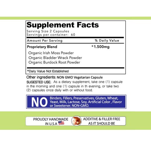 Our Daily Vites Sea Moss Capsules 1500mg (2 Pack) - Wildcrafted Irish Sea Moss Bladderwrack and Burdock Root Superfood Blend - Immune System, Gut Health & Thyroid Support - 240 Vegetarian Capsules