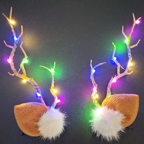 Bartosi LED Light Christmas Hair Clips Reindeer Antlers Xmas Hairpins Christmas Party Hair Accessories for Women and Girls (Pack of 2)