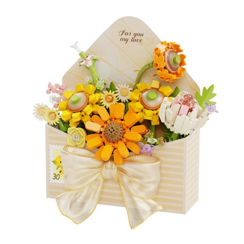 Lreyrous Flower Bouquet Building Sets, Building Blocks, Flower Creative, Small Particle Building Blocks, Toys, Gifts, Decorations, Yellow, 557 Pieces, Creative Build and Display Set for Adults
