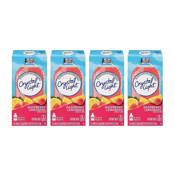 Crystal Light On The Go Raspberry Lemonade, 10-Packet Boxes (Pack of 4)