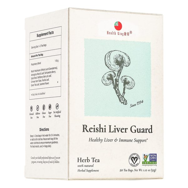 Health King Reishi Liver Guard Herb Tea, Teabags, 20-Count Box (Pack of 4)