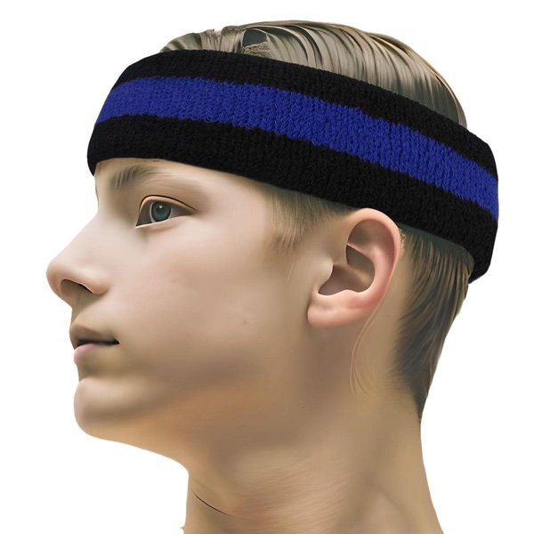 COUVER 2 Color Stripe Terry Sports Headband (1 Piece), Blue/Black