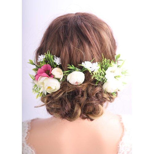 Kercisbeauty 3pcs Handmade Floral Hair Piece for Wedding Brides Bridesmaid Garden Themed Wedding Party Jewelry Rose Hair Pins Hair Accessories